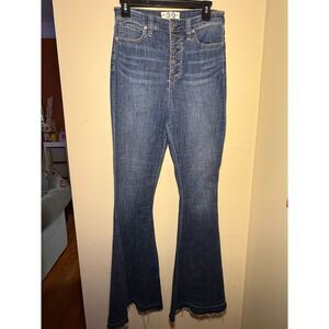 We The Free Dark Wash 'Just Float On' Extra Flare Button-Fly Jeans | Size 29